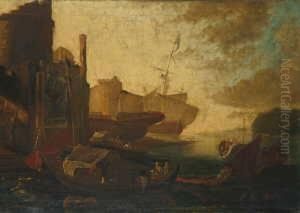 Zwei Mediterrane Hafenszenen. by Johann Eismann