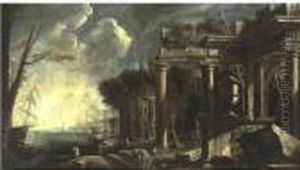 View Of A Harbor With Classical Ruins View Of A Harbor With Classical Ruins