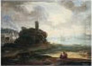A Mediterranean Coastal Scene With A Watch-tower At Sunset by Johann Eismann