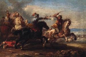 A Cavalry Skirmish Between Christians And Turks by Johann Eismann