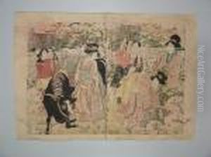 Jeunes Femmes Ramassant Du Bois by Kikukawa Eizan