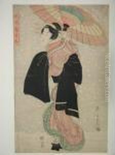 Une Jeune Femme Avec Un Parapluie Sous La Neige - view 1