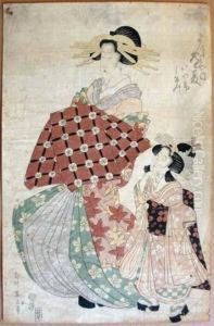 Courtesan And Attendant by Kikukawa Eizan