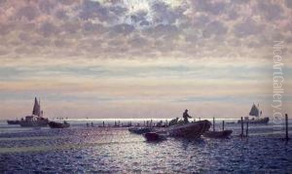 Fishermen By The Pound Nets, Early Morning. Signed Emil Ekman - view 1