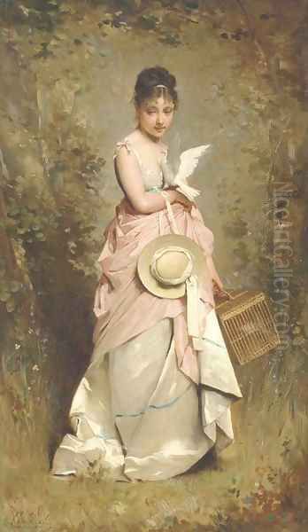 A young girl with a dove - view 1