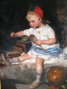 Young Girl With Wooden Spoon & Coffee Mill by Emma Ekwall
