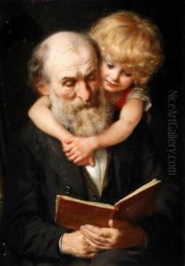 Sagostunden - Portratt Av Konstnarens Svarfar Och Dotter by H. Knut Ekwall