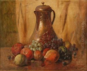 Still Life With Copper Carafe And Fruit by Lemuel D. Eldred