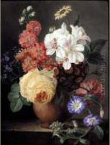 Vase De Fleurs Avec Une Rose Jaune Et Des Paquerettes Sur Un Entablement