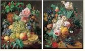 Nature Morte De Melon , Raisins Et Pivoines Sur Un Entablement De Marbre Nature Morte De Melon , Raisins Et Pivoines Sur Un Entablement De Marbre