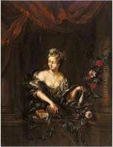 A Young Girl With Fish And Bread At A Balcony by Ottmar, the Younger Elliger
