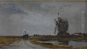 Figures On A Horse Near A Windmill
