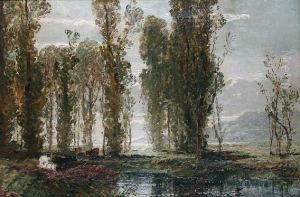 Landscape With Cattle By A Stream Beforepoplar Trees