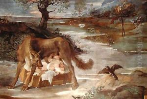 The She-Wolf Suckling Romulus and Remus, from the 'History of Romulus' cycle, c.1590 by Agostino Carracci