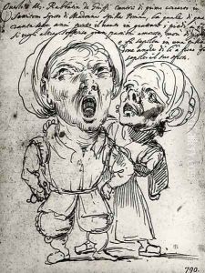 Caricature of Rabbatin de Griffi and his wife Spilla Pomina by Agostino Carracci