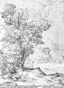 Wooded landscape by Agostino Carracci