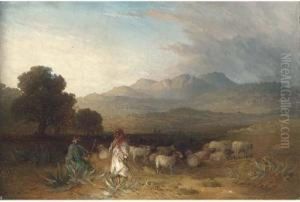 Arab Figures With A Flock Of Sheep In A Landscape Arab Figures With A Flock Of Sheep In A Landscape