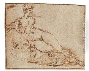 A female nude reclining by Agostino Carracci