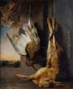 A Dead Hare And Pheasant Hanging Before Astone Ledge, A Landscape Beyond by Stephen Elmer
