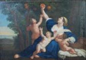 Allegorical Scene Of A Woman With Three Children Beneath A Pomegranate Tree