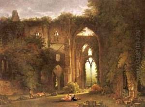 Tintern Abbey With Elegant Figures by Leon Francois Comerre