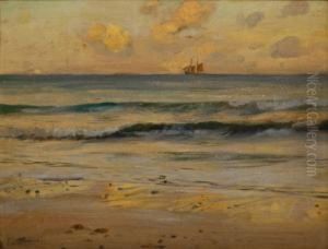 Schooner At Sunset by Frank Lewis Emanuel
