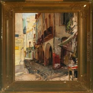 A French Southern Street Scenery From Collioure by Frank Lewis Emanuel