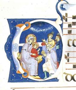 Historiated initial 'O' depicting the Adoration of the Magi, from a gradual from the Monastery of San Jacopo di Ripoli by (Cenni Di Peppi) Cimabue