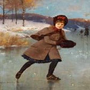Young Girl Skating On Afrozen Lake by Axel Ender