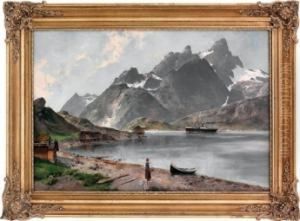 Kvinne I Fjordlandskap Med Dampbat