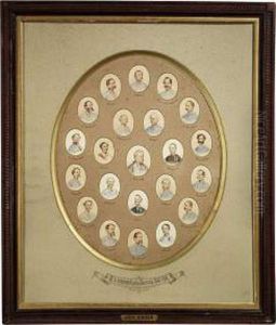 K.k. Austrian Generals Of The 
Years 1848-1849. 22 Portrait Miniatures In Pencil And Watercolour, 
Mounted Into An Oval Cardboard Frame And There Inscribed