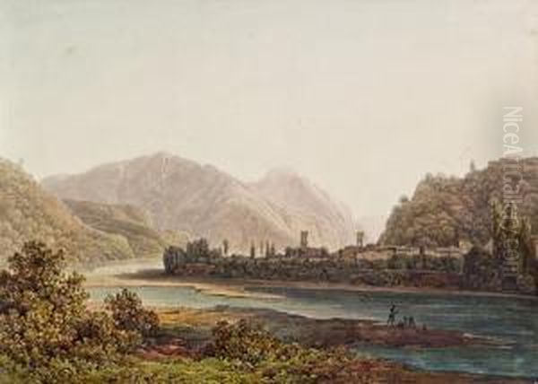 Sudtiroler Flusslandschaft Mit Fischern - view 1