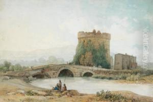 Italienisches Motiv Mit Brucke Und Festungsturm by Thomas Ender