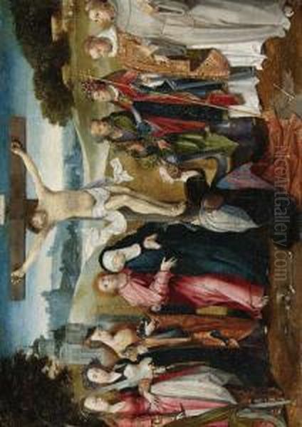 The Crucifixion With Saints 
Peter, Gregory, Lawrence And Francis Ofassisi, The Madonna Supported By 
Saint John The Evangelist, Saintsbarbara, Catherine Of Alexandria And 
Another Saint, With Saint Marymagdalen At The Foot Of The Cross - view 1