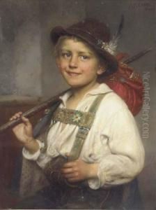 Portrait Of A Young Boy In Liederhosen by Johann Friedrich Engel