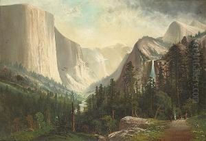 Indians At A Roadside Cookfire With The Yosemite Valley Beyond