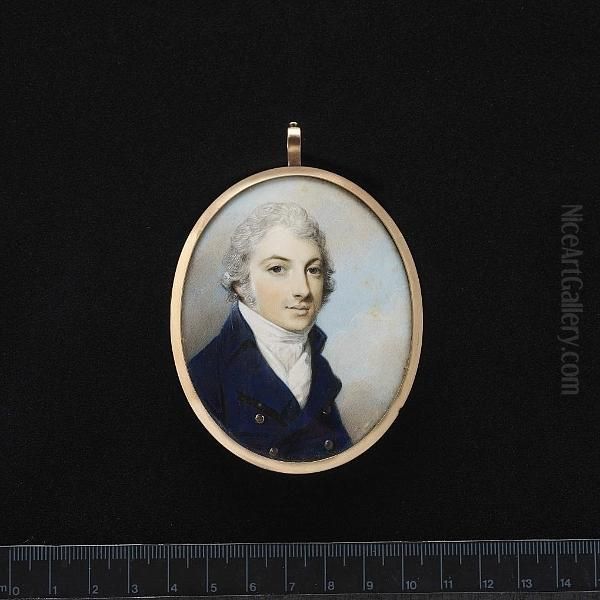 Mr Scott, Wearing Blue Coat, White Waistcoat And Stock, His Hair Powdered. - view 1