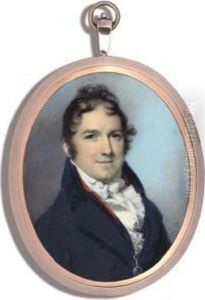 A Young Gentleman, In Black
Coat, Red Waistcoat And Frilled Cravat, An Eye-glass Suspended From His
Jacket by George Engleheart