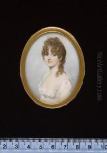 A Lady, Wearing Decollete White 
Dress With Frilled Collar And Ruched Sleeve To Reveal Lace, Her Hair 
Curled And Falling Over Her Left Shoulder.