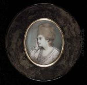 A Lady, Profile To The Left, Wearing White Dress And Pale Blue Scarf A Lady, Profile To The Left, Wearing White Dress And Pale Blue Scarf