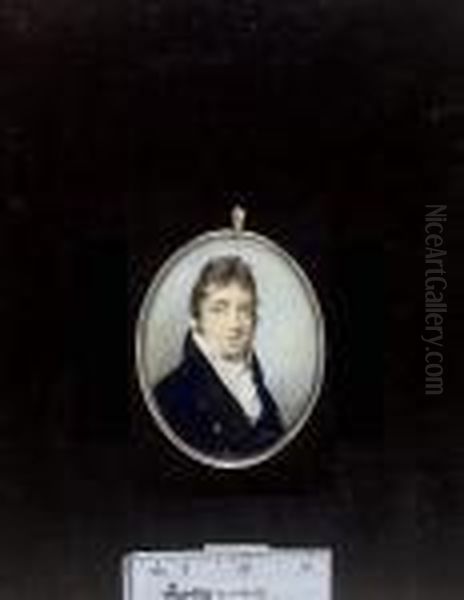 A Gentleman, Wearing Blue Coat, Cream Waistcoat, Tied White Stock And Frilled Shirt - view 1