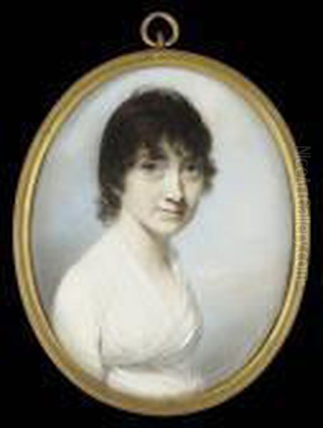 Miss Canning, Wearing White Dress With Cross-over Bodice - view 1