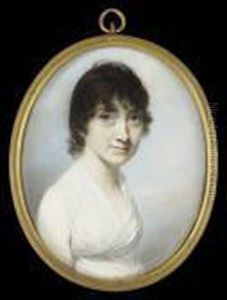 Miss Canning, Wearing White Dress With Cross-over Bodice by George Engleheart