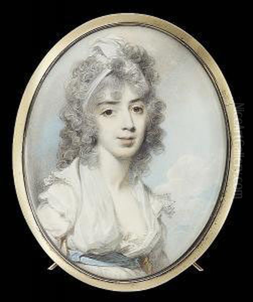 Mrs Samuel Stephens, Seated
Wearing White Dress With Open Fichu, Frilled Shoulder Caps And Pale Blue
Waistband, A White Open Turban In Her Long Curled Powdered Hair - view 1