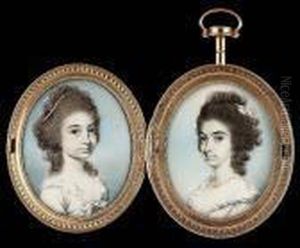 A Double Portrait Of Ladies, 
Probably Sisters, Facing Each Other: One, Wearing White Dress With 
Frilled Trim And Ribbon Bow, Strand Of Pearls And Gauze In Her Curled 
Hair; The Other, Wearing Decollete White Dress With Frilled Collar, 
Pearl Necklac