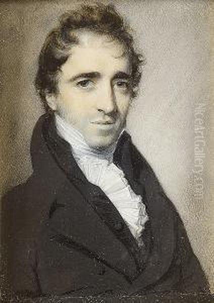 A Gentleman, Wearing Black Coat, Matching Waistcoat, White Stock And Frilled Cravat - view 1