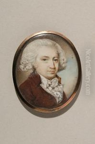 A Miniature Portrait Of A
Gentleman Wearing A Brown Coat And White Cravat, Having Powdered Hair - view 1