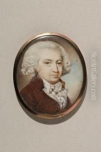 A Miniature Portrait Of A 
Gentleman Wearing A Brown Coat And White Cravat, Having Powdered Hair by George Engleheart