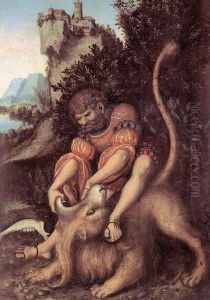 Samson's Fight with the Lion by Lucas The Elder Cranach