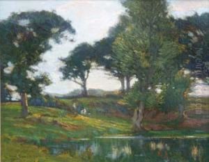 Figures By A Lake by Augustus William Enness